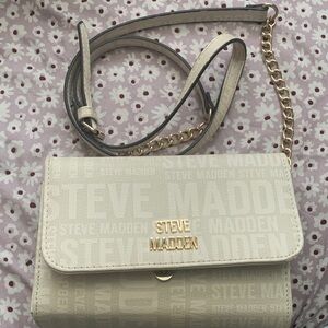 Steve Madden Ivory Logo Crossbody Bag with Gold Chain